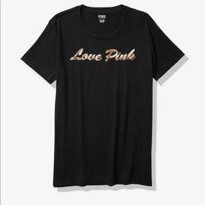 Victoria’s Secret Pink bling tee shirt black gold